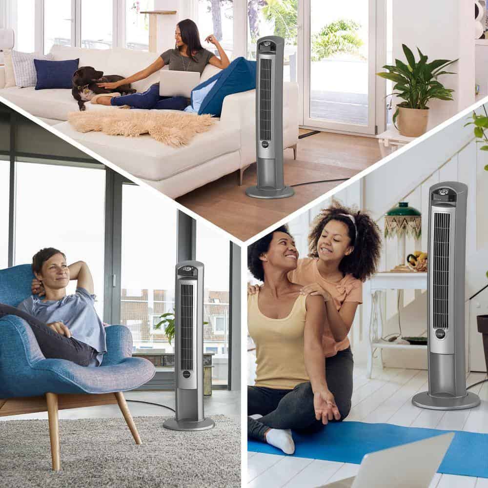 Lasko 2551 Wind Curve 42 in. 3-Speed Oscillating Platinum Tower Fan with Fresh Air Ionizer and Remote Control