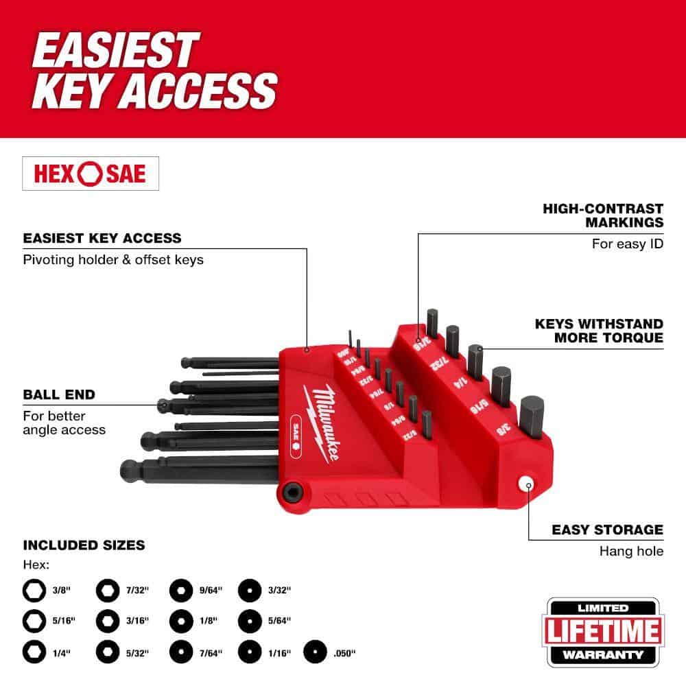 Milwaukee 48-22-2187 Ball End SAE/Metric L- Key Set (22-Piece)
