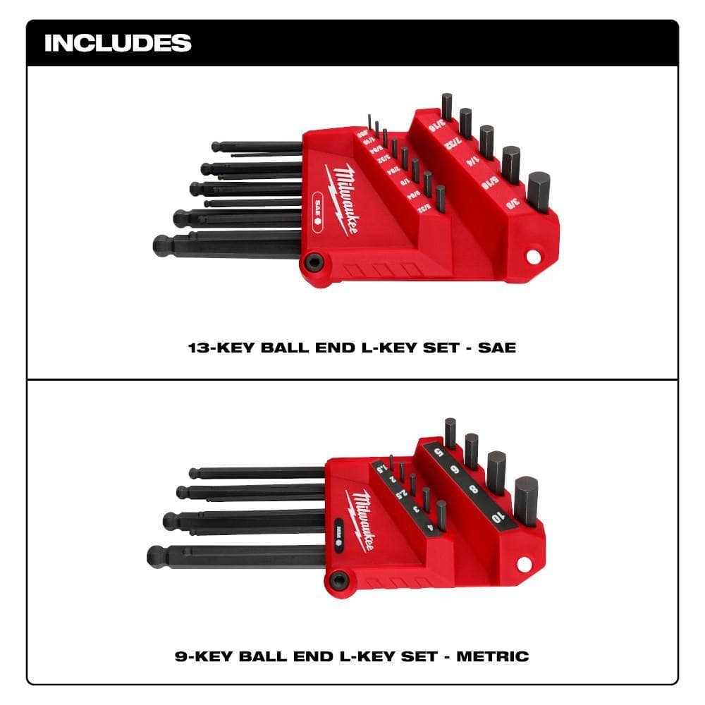 Milwaukee 48-22-2187 Ball End SAE/Metric L- Key Set (22-Piece)