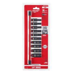 Milwaukee 49-66-7001 SHOCKWAVE 1/4 in. Drive SAE Deep Well 6 Point Impact Socket Set (10-Piece)