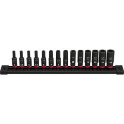 Milwaukee 49-66-7003 SHOCKWAVE 1/4 in. Drive Metric Deep Well 6 Point Impact Socket Set (14-Piece)