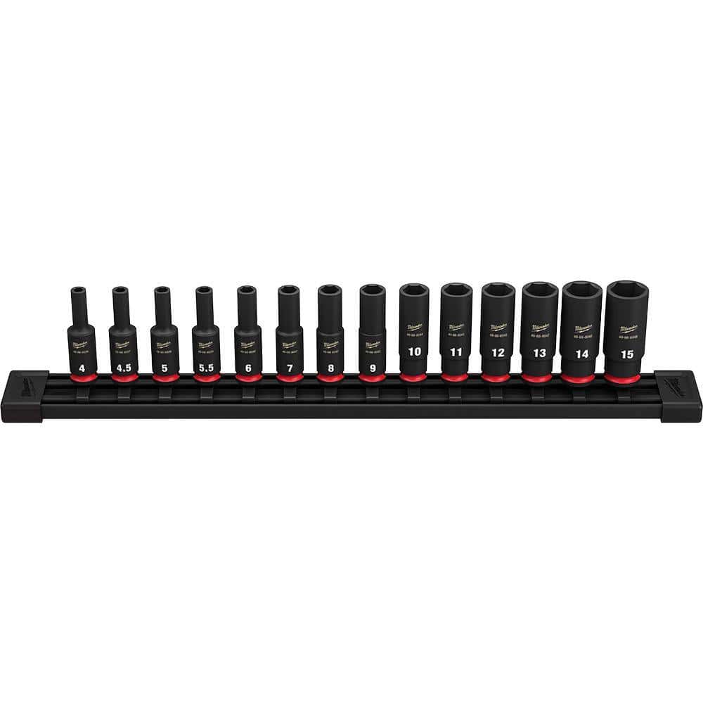 Milwaukee 49-66-7003 SHOCKWAVE 1/4 in. Drive Metric Deep Well 6 Point Impact Socket Set (14-Piece)