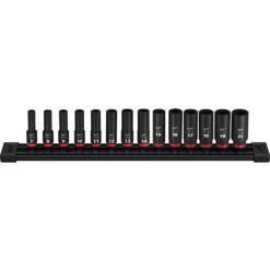 Milwaukee 49-66-7008 SHOCKWAVE 3/8 in. Drive Metric Deep Well 6 Point Impact Socket Set (14-Piece)