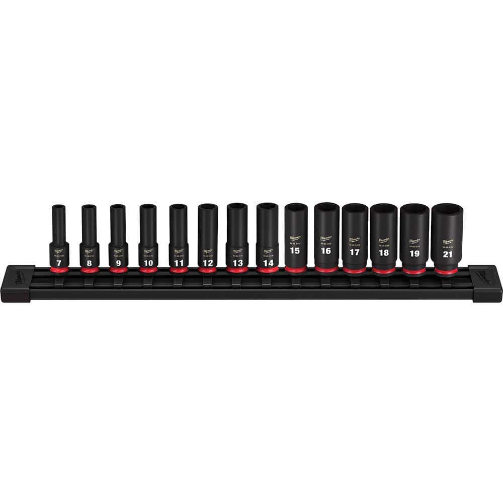 Milwaukee 49-66-7008 SHOCKWAVE 3/8 in. Drive Metric Deep Well 6 Point Impact Socket Set (14-Piece)