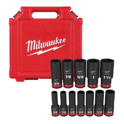 Milwaukee 49-66-7011 SHOCKWAVE 1/2 in. Drive SAE Deep Well Impact Socket Set (12-Piece)