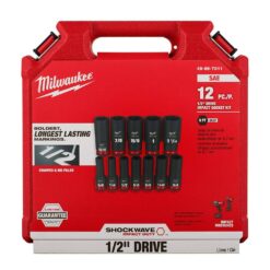 Milwaukee 49-66-7011 SHOCKWAVE 1/2 in. Drive SAE Deep Well Impact Socket Set (12-Piece)