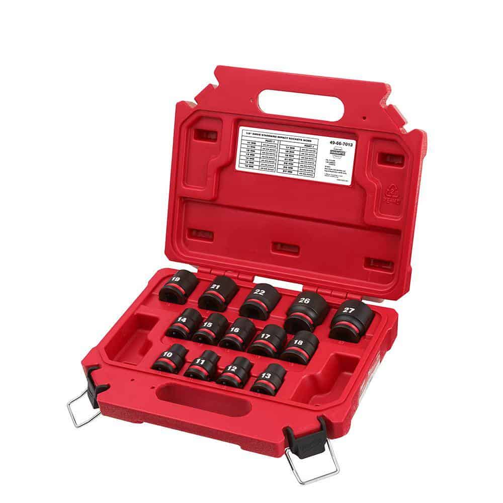 Milwaukee 49-66-7013 SHOCKWAVE 1/2 in. Drive Metric 6 Point Impact Socket Set (14-Piece)