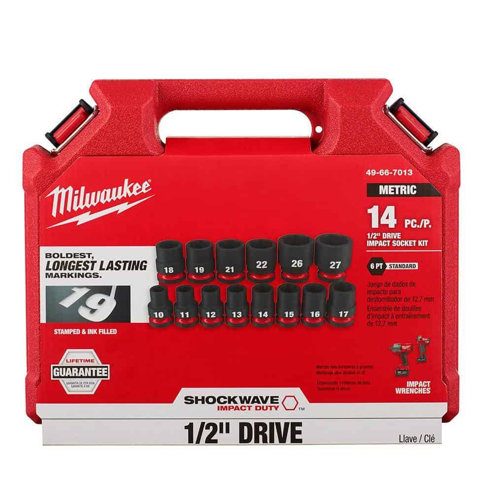 Milwaukee 49-66-7013 SHOCKWAVE 1/2 in. Drive Metric 6 Point Impact Socket Set (14-Piece)