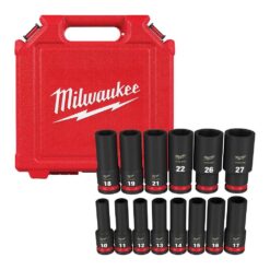 Milwaukee 49-66-7014 SHOCKWAVE 1/2 in. Drive Metric Deep Well 6 Point Impact Socket Set (14-Piece)