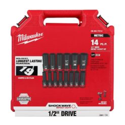 Milwaukee 49-66-7014 SHOCKWAVE 1/2 in. Drive Metric Deep Well 6 Point Impact Socket Set (14-Piece)