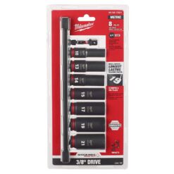 Milwaukee 49-66-7021-49-66-7024 SHOCKWAVE Impact Duty 3/8 in. Metric and SAE Deep Impact Rated Socket Set (16-Piece)