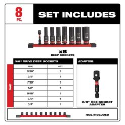 Milwaukee 49-66-7021-49-66-7024 SHOCKWAVE Impact Duty 3/8 in. Metric and SAE Deep Impact Rated Socket Set (16-Piece)