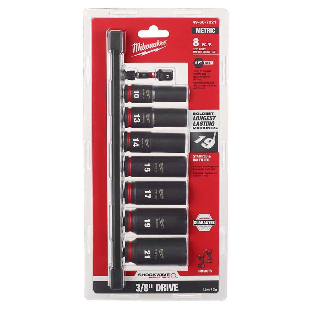 Milwaukee 49-66-7021 SHOCKWAVE Impact Duty 3/8 in. Metric Deep Impact Rated Socket Set (8-Piece)