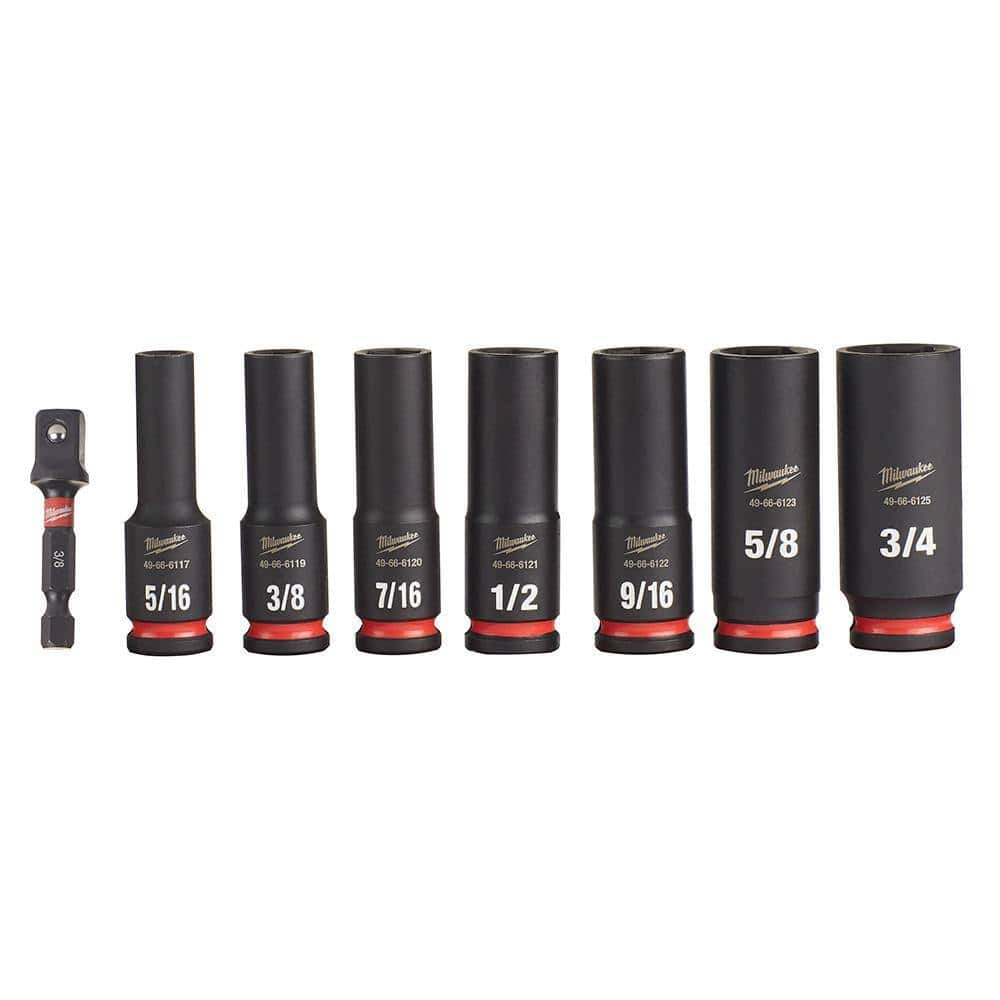Milwaukee 49-66-7024 SHOCKWAVE Impact Duty 3/8 in. SAE Deep Impact Rated Socket Set (8-Piece)