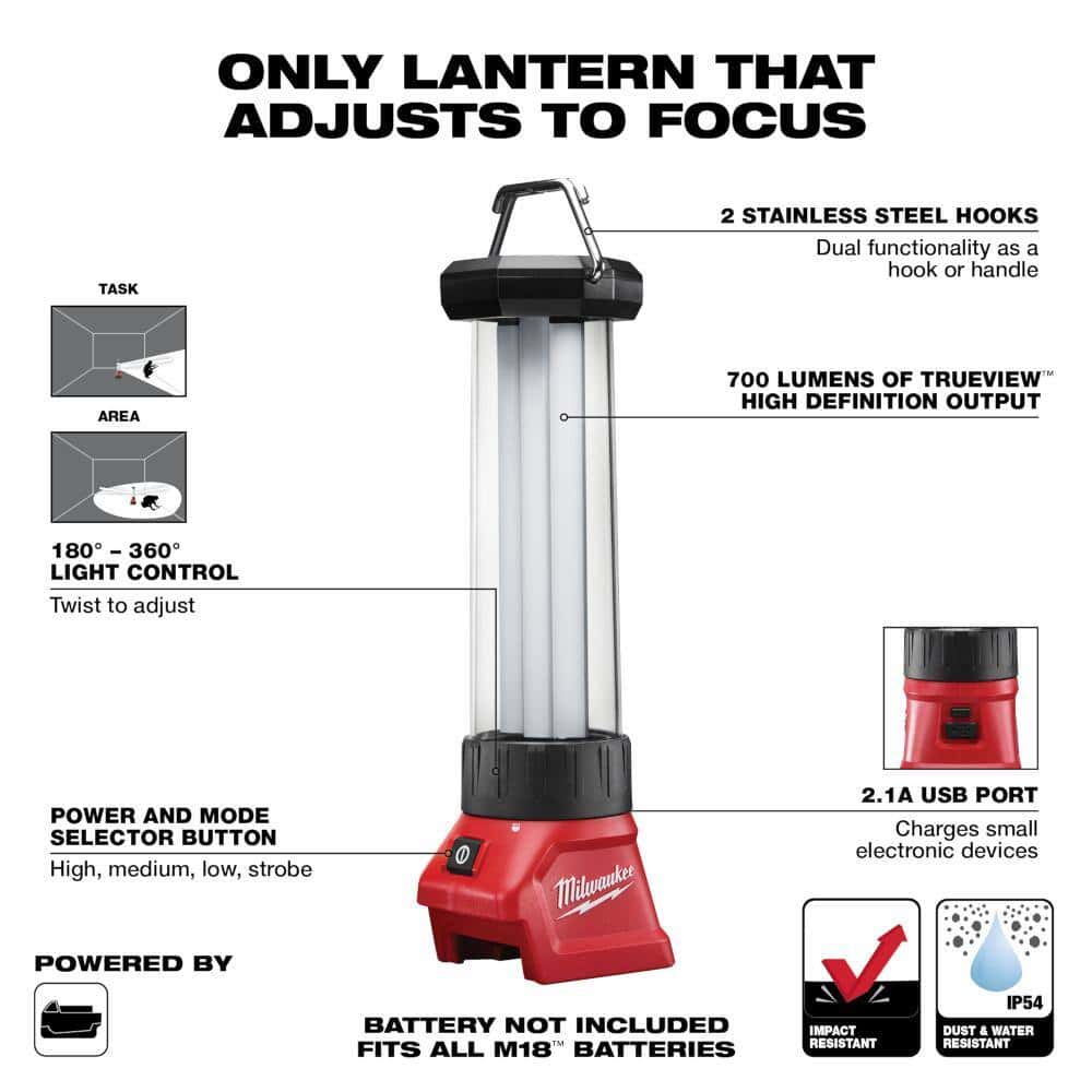 Milwaukee 2363-20 M18 18-Volt Lithium-Ion Cordless 700-Lumen LED Lantern/Trouble Light w/ USB Charging (Tool-Only)