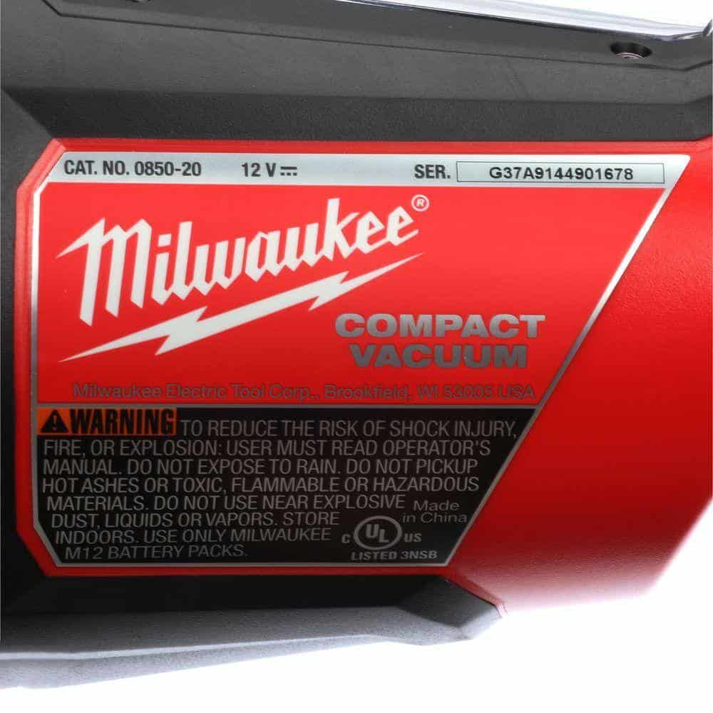 Milwaukee 0850-20 M12 12-Volt Lithium-Ion Cordless Compact Vacuum (Tool-Only)