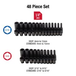 SUNEX TOOLS 1848 1/4 in. Drive SAE and Metric Impact Socket Set (48-Piece)