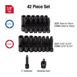 SUNEX TOOLS 3342 3/8 in. Drive SAE and Metric Master Impact Socket Set (42-Piece)