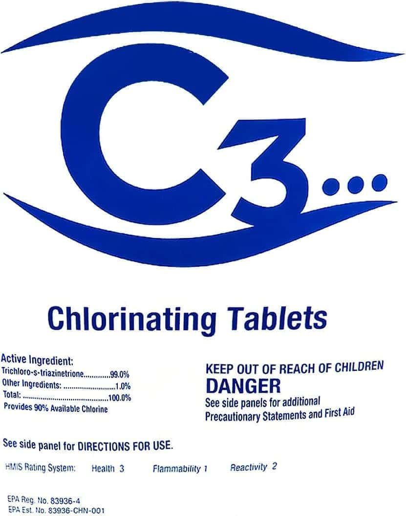 C3 1" Stabilized Trichloro Chlorine Tablets for Swimming Pools - 50lbs