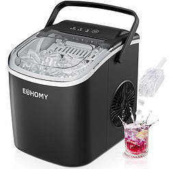 EUHOMY Countertop Ice Maker, Fresh Ice in 6 Minutes - 26 Lbs Daily, Portable, Auto-Cleaning (Black)