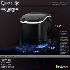 Electactic Ice Maker Countertop, Efficient Easy Carry Ice Machine, Self-Cleaning Ice Maker with Ice Scoop & Basket, Black