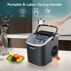 EUHOMY Countertop Ice Maker, Fresh Ice in 6 Minutes - 26 Lbs Daily, Portable, Auto-Cleaning (Black)