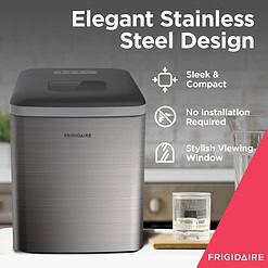 Frigidaire Compact Countertop Ice Maker, Makes 26 Lbs. Of Bullet Shaped Ice Cubes Per Day, Silver Stainless