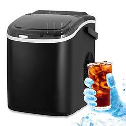 Electactic Ice Maker Countertop, Efficient Easy Carry Ice Machine, Self-Cleaning Ice Maker with Ice Scoop & Basket, Black