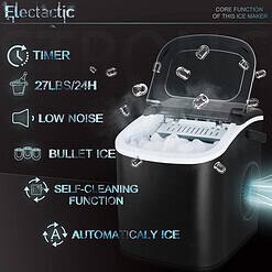 Electactic Ice Maker Countertop, Efficient Easy Carry Ice Machine, Self-Cleaning Ice Maker with Ice Scoop & Basket, Black