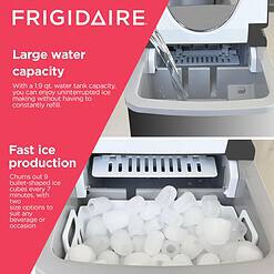 Frigidaire Compact Countertop Ice Maker, Makes 26 Lbs. Of Bullet Shaped Ice Cubes Per Day, Silver Stainless