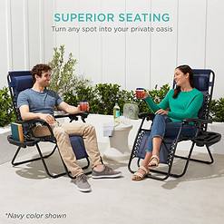 Best Choice Products Set of 2 Adjustable Steel Mesh Zero Gravity Lounge Chair Recliners w/Pillows and Cup Holder Trays - Burgundy