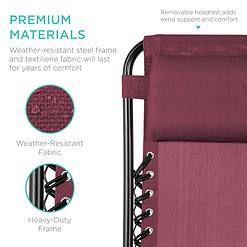 Best Choice Products Set of 2 Adjustable Steel Mesh Zero Gravity Lounge Chair Recliners w/Pillows and Cup Holder Trays - Burgundy