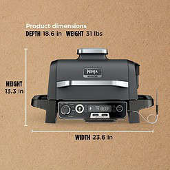 Ninja OG751BRN Woodfire Pro 7-in-1 Grill & Smoker - Portable Electric Outdoor Grill, Grey