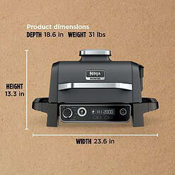 Ninja OG751BRN Woodfire Pro 7-in-1 Grill & Smoker - Portable Electric Outdoor Grill, Grey