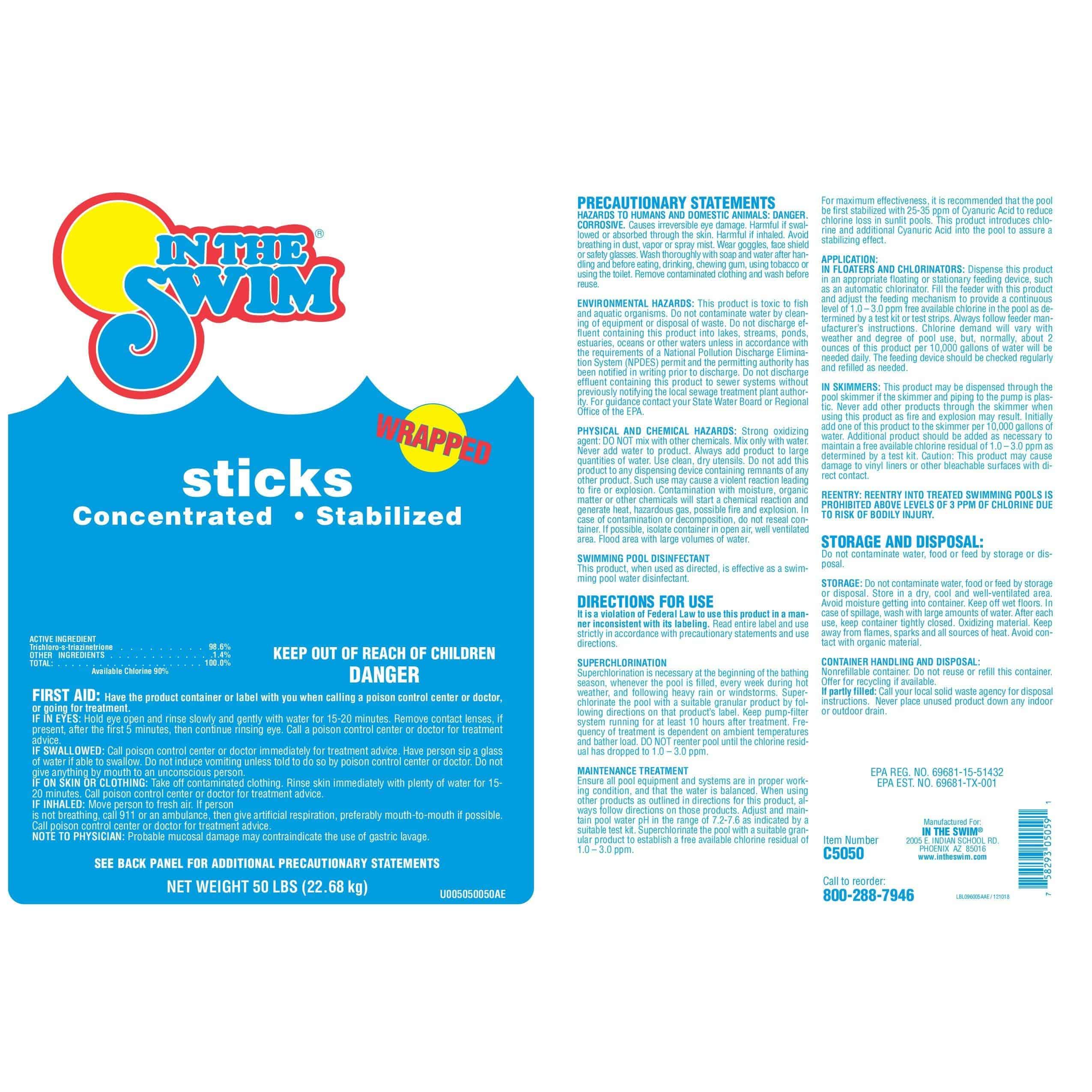 In The Swim - Chlorine Sticks 10 Lbs.