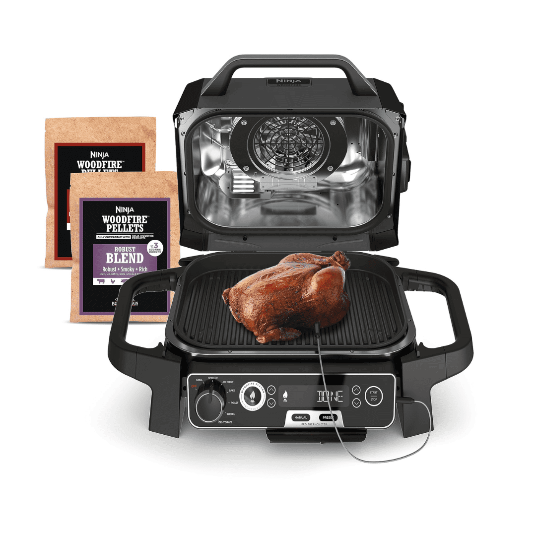 Ninja OG751BRN Woodfire Pro 7-in-1 Grill & Smoker - Portable Electric Outdoor Grill, Grey