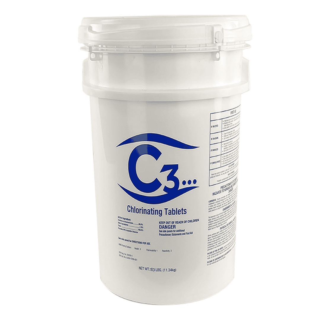C3 1" Stabilized Trichloro Chlorine Tablets for Swimming Pools - 50lbs