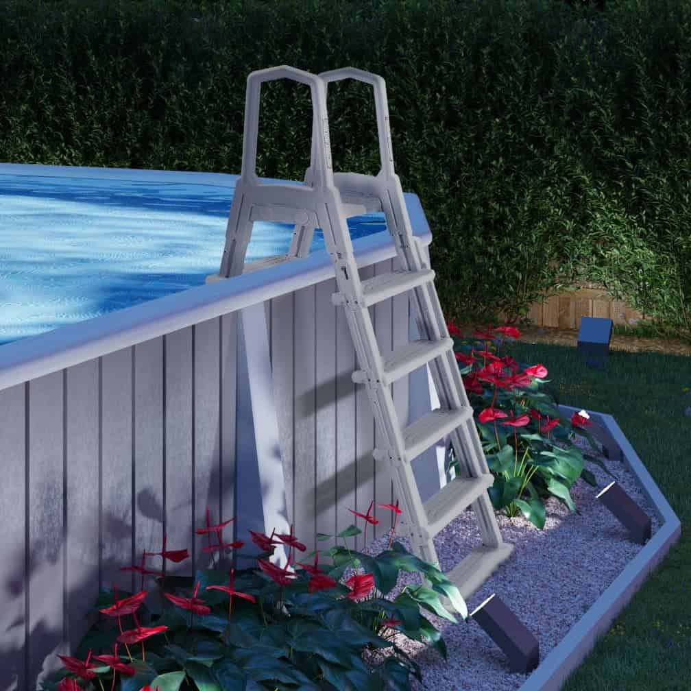 XtremepowerUS Deluxe Above Ground In-Pool Swimming Pool Ladder Incline Pool Step Adjustable Ladder (48" - 52"), White