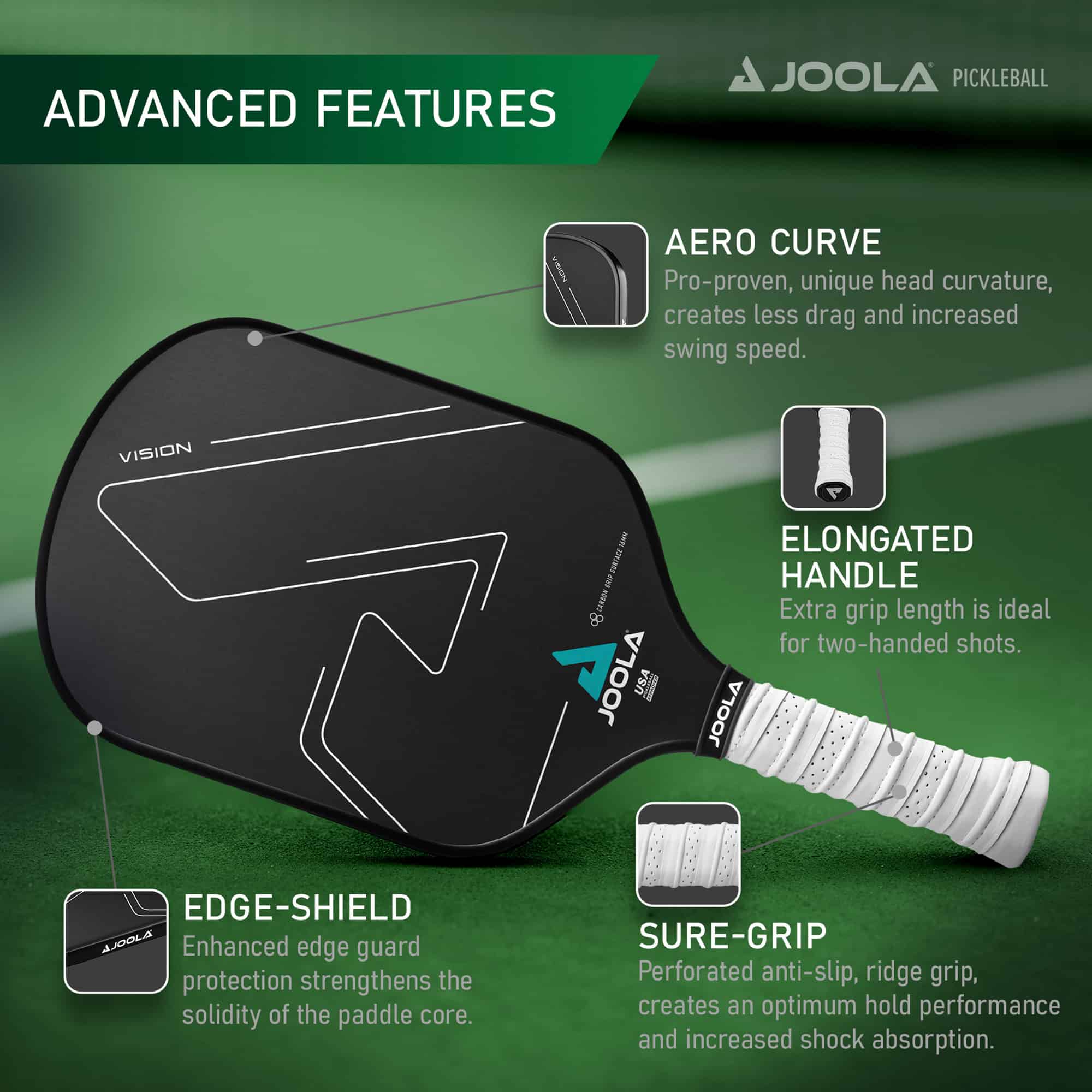JOOLA Vision CGS 16mm Pickleball Paddle, Black, Weight 7.8 ounces