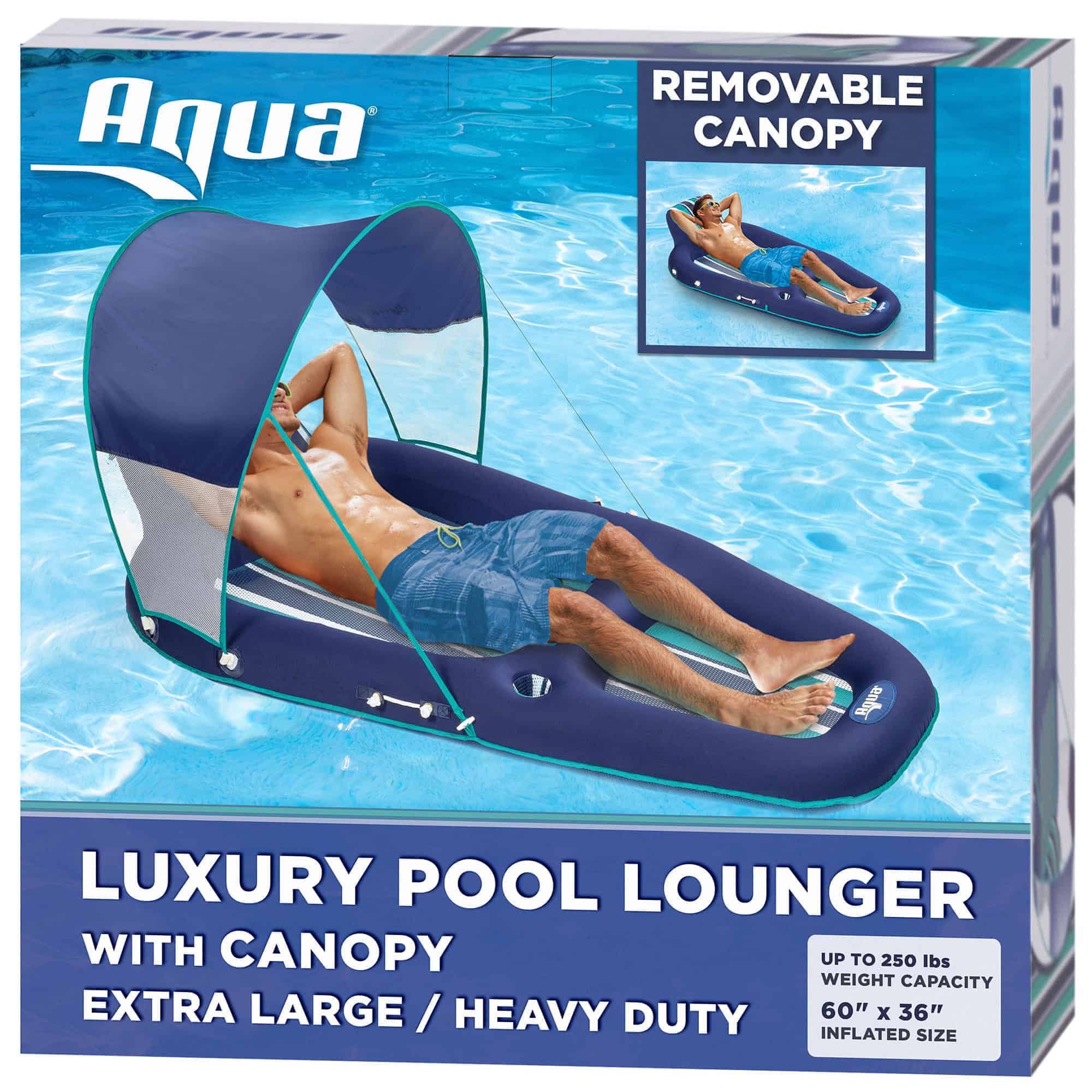Aqua Leisure Luxurious Inflatable Pool Lounger Float w/ Sunshade Canopy, Blue