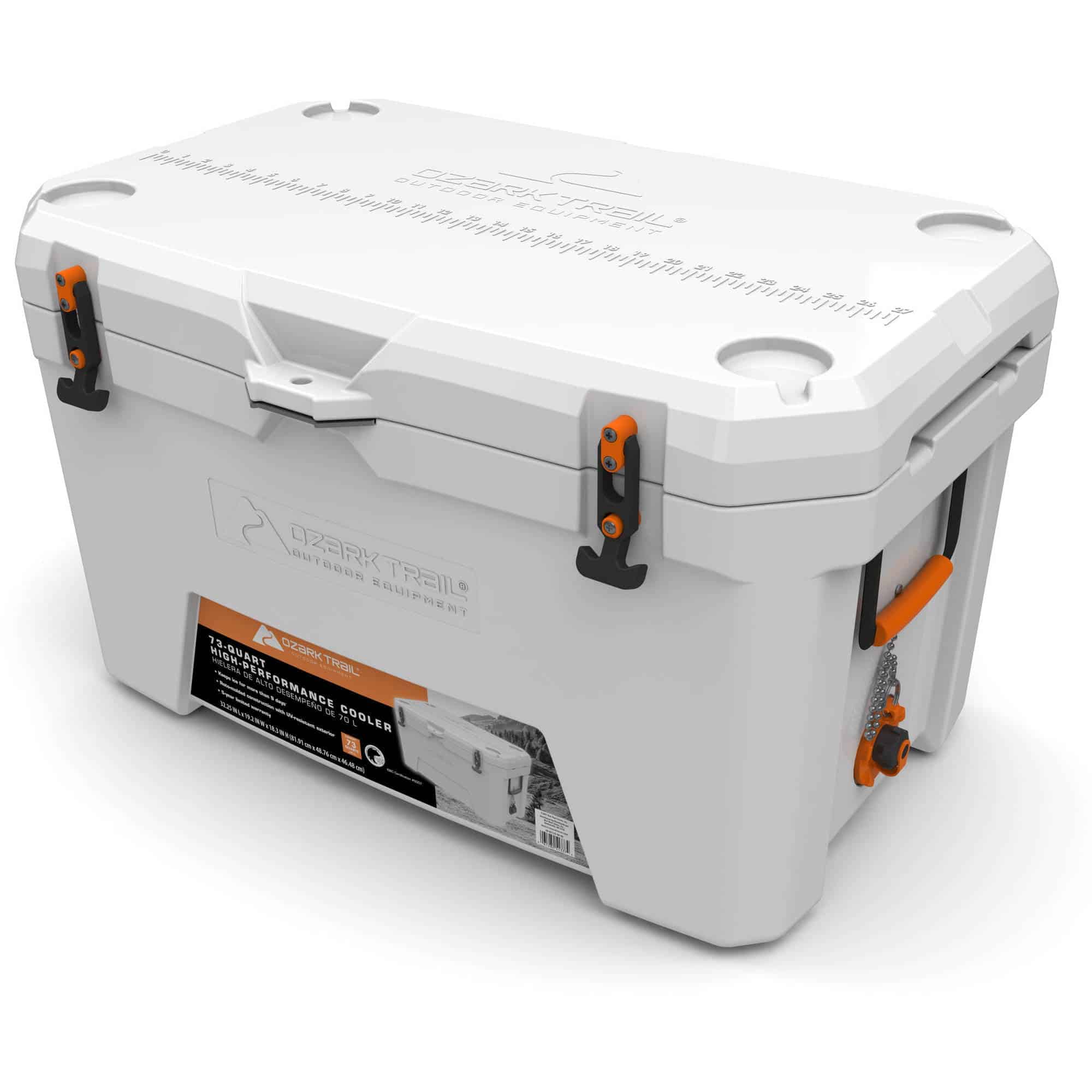 Ozark Trail 73 Quart High Performance Hard Sided Cooler with Microban, White