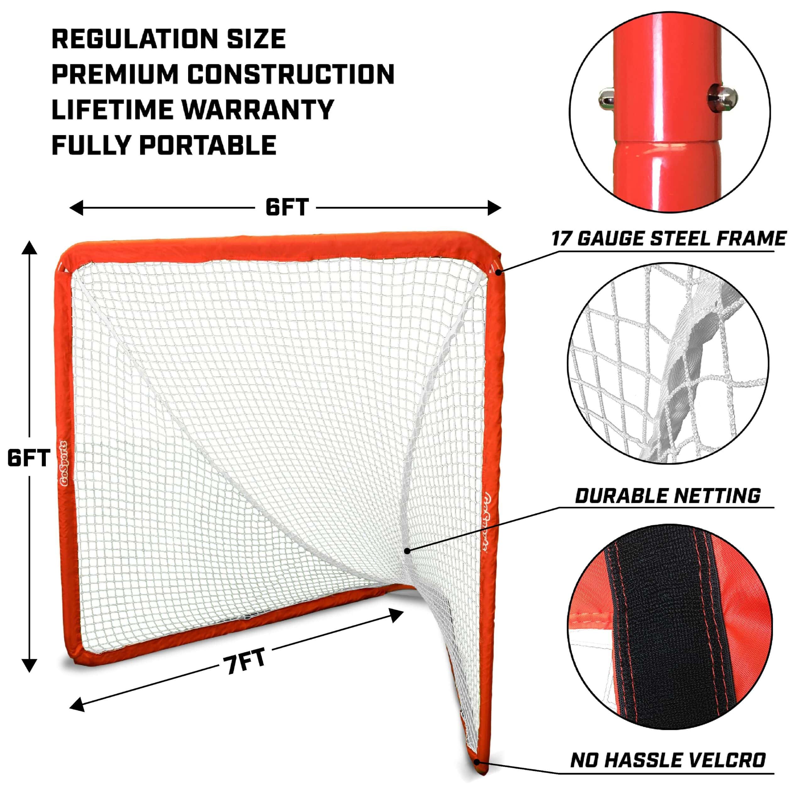 GoSports Regulation Lacrosse Net with Steel Frame - Only Truly Portable Lacrosse Goal for Kids and Adults, Backyard Setup and Takedown in Minutes