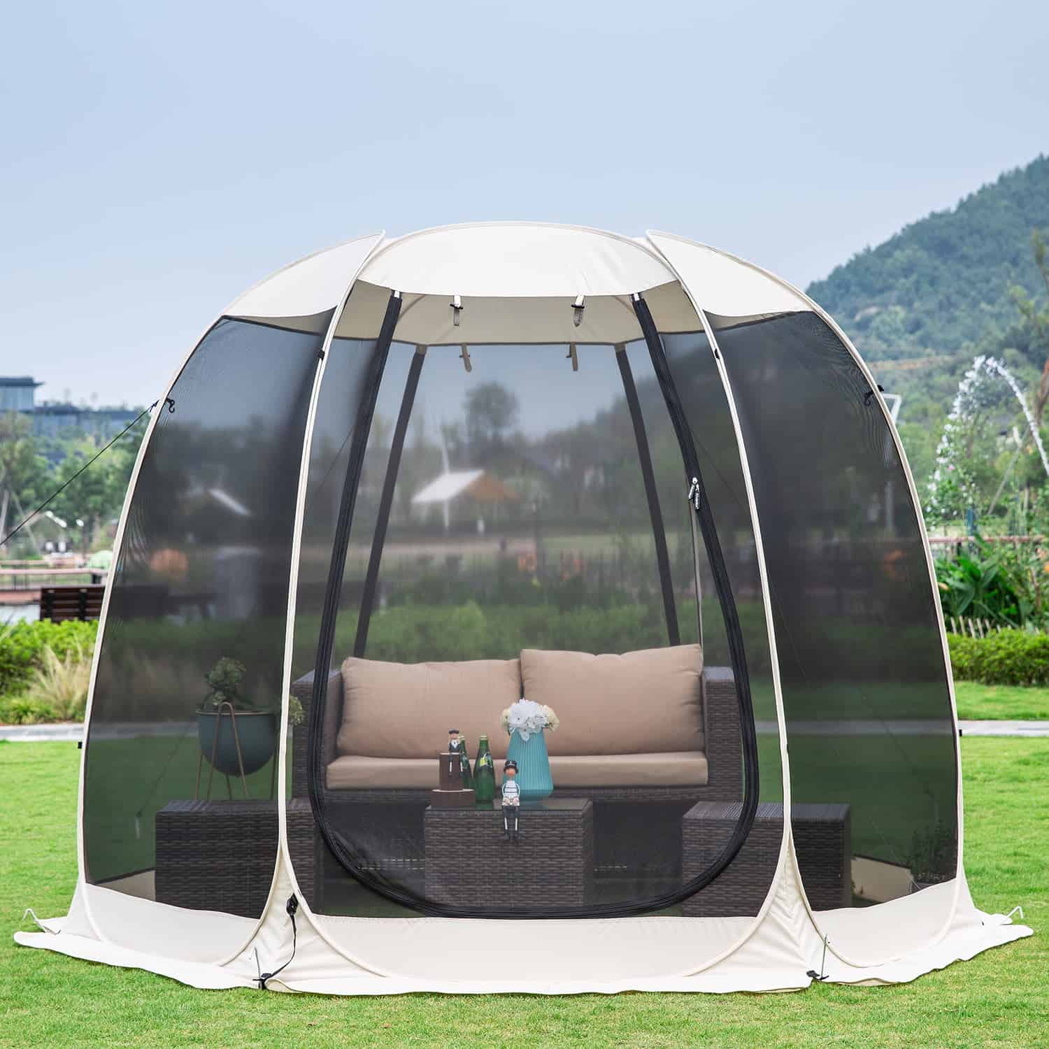 10'x10' Gazebo Pop Up with Mosquito Netting Portable Beige