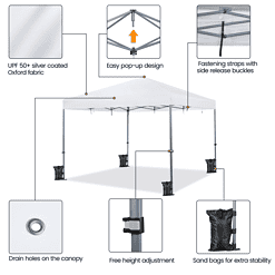 Topeakmart 12x12ft Commercial Pop-up Canopy Adjustable UPF 50+ Instant Tent with Single-person Setup Mechanism, White