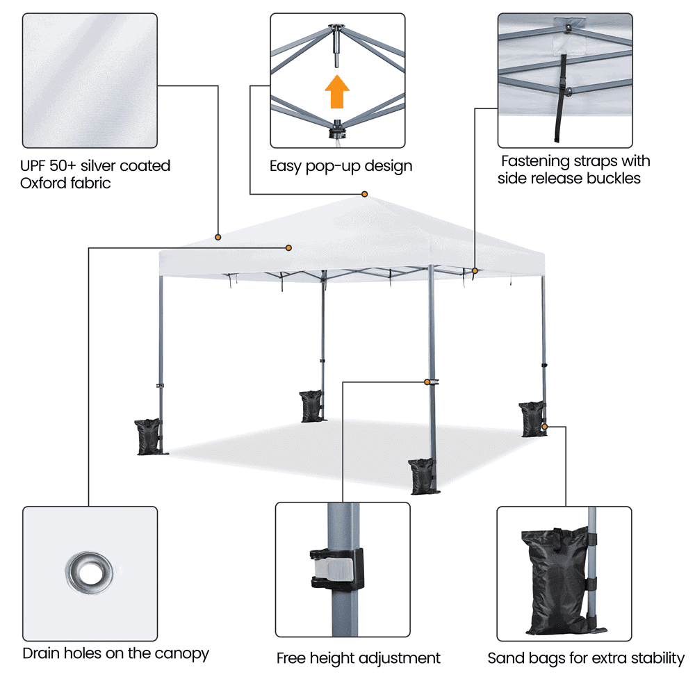 Topeakmart 12x12ft Commercial Pop-up Canopy Adjustable UPF 50+ Instant Tent with Single-person Setup Mechanism, White