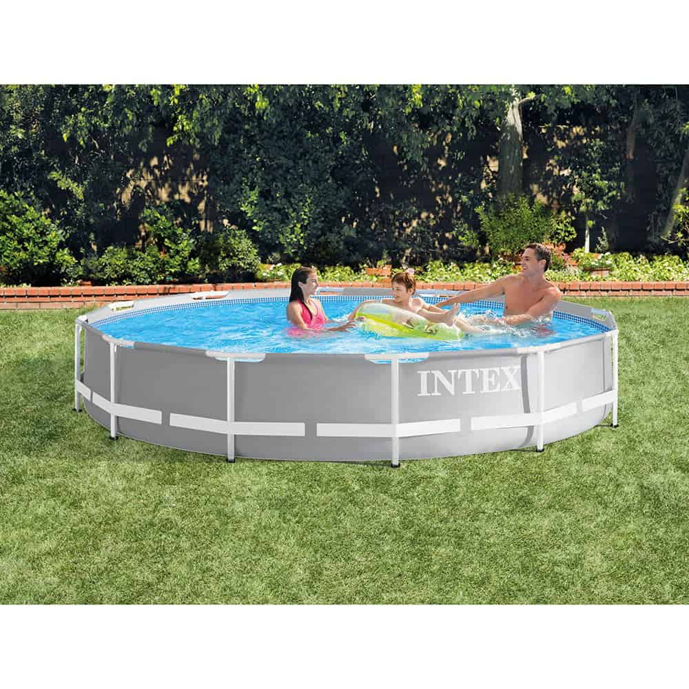 Intex 12 Foot Prism Frame Above Ground Swimming Pool w/ Pump & Pool Ladder