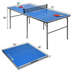 Topbuy Folding Mid-Size Kids Ping-Pong Tennis Table with 1 Net/2 Bats/3 Ping-Pong Ball