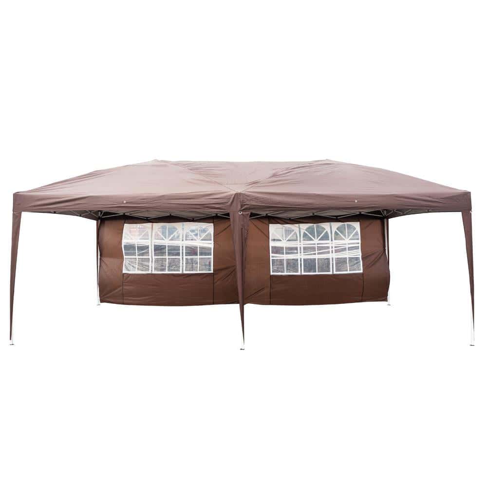 UBesGoo Easy Pop Up Canopy Party Tent, Coffee Brown with 4 Removable Sidewalls 10-Feet x 20-Feet
