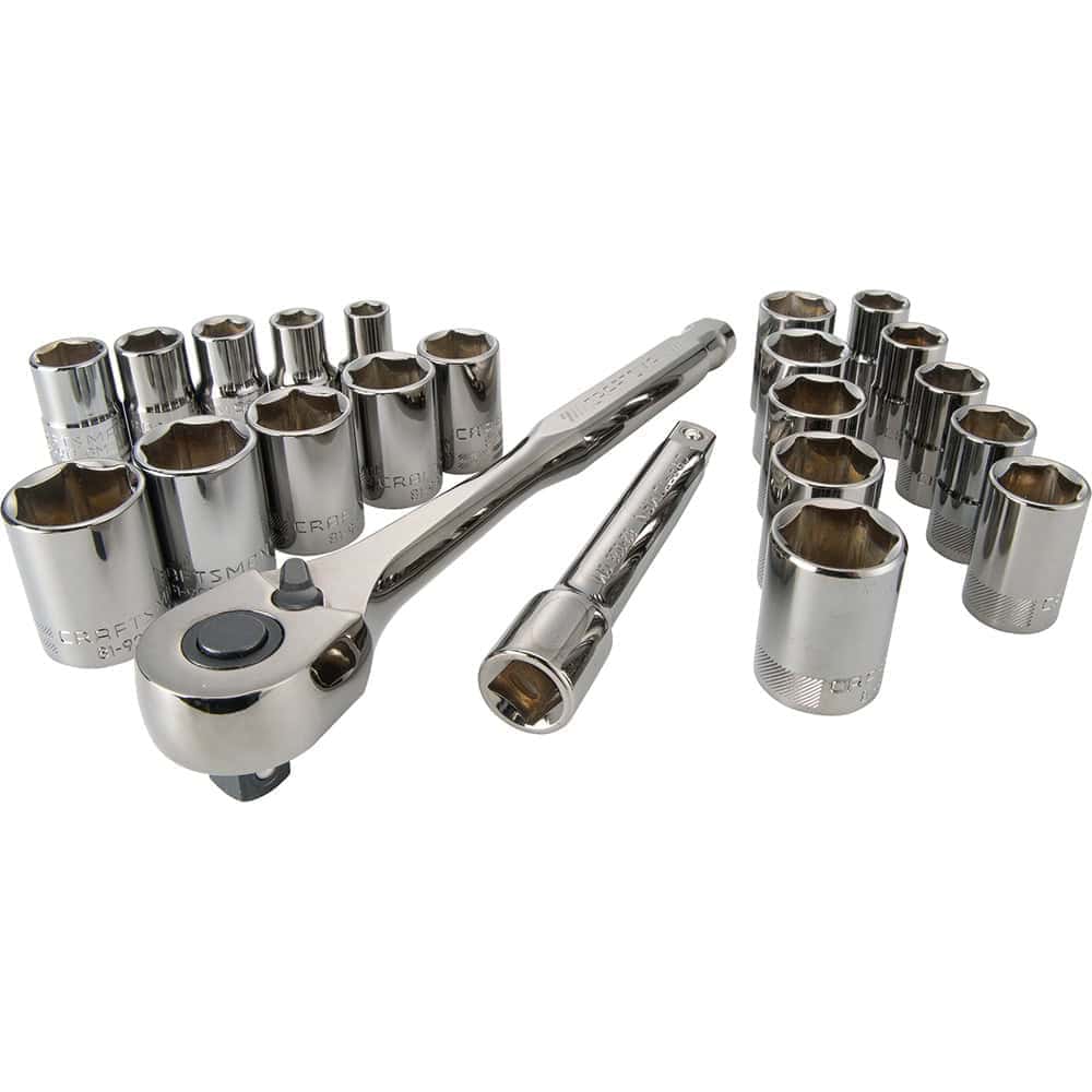 CRAFTSMAN 22-Piece Standard (SAE) and Metric Gunmetal Chrome Mechanics Tool Set with Hard Case