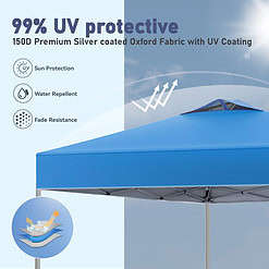 Summit Living 10x10ft Pop-up Canopy Tent Straight Legs Instant Canopy for Outside with Wheeled Bag - Blue